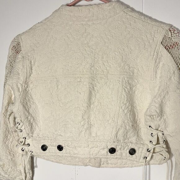 Free People Ivory Lace Crochet 3/4 Cropped Sleeve Jacket Size XS - Picture 10 of 11